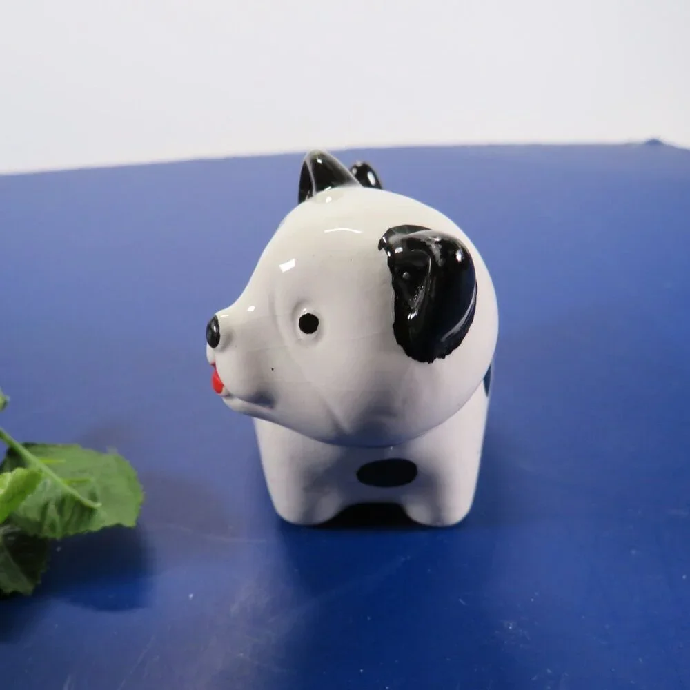 Mini Polka Dot Ceramic Dog w flowers or trinkets 2 3/4